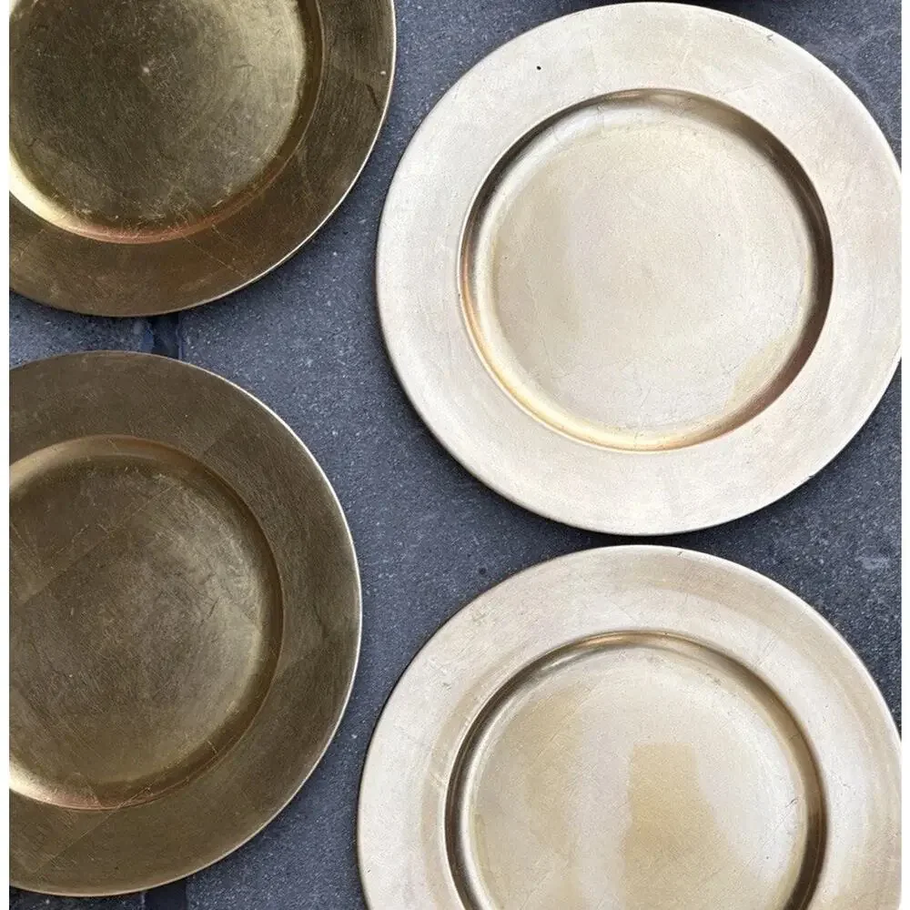 Set of 6 Hand Painted Gold Lacquer Charger Plates Metallic Elegant Table Decor
